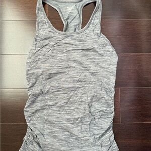 Athleta Gray Fitted Sleeveless Tank Top with Ruched Style